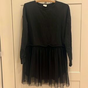 Black Zara size 11/12 black cotton dress with tulle skirt